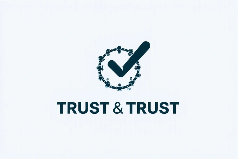 Stylized image representing trust and reliability in digital services, with a checkmark icon and interconnected users
