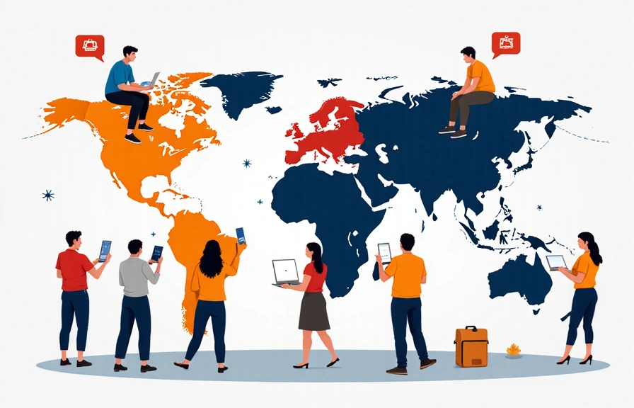 Illustration of people communicating through various digital devices