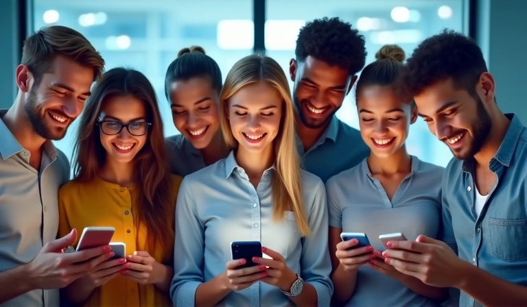 People interacting on social media platforms with mobile devices