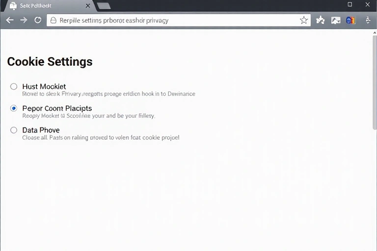A browser window showing cookie settings with various options to accept or decline, symbolizing user control over data privacy.