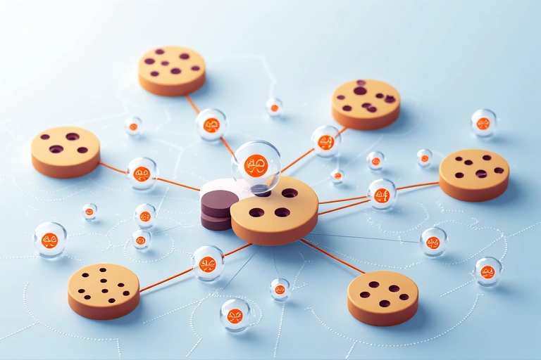 Abstract representation of various types of cookies flowing through a network
