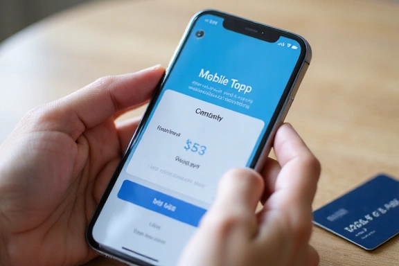 Person topping up mobile phone balance online