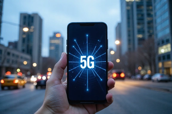 Smartphone displaying a 5G network icon