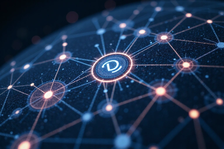 Abstract representation of intellectual property, with flowing lines and glowing nodes connecting ideas, symbolizing innovation and protection.